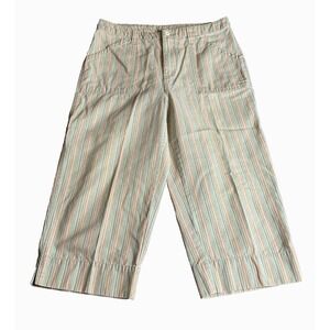 Bill Blass Jeanswear Capri Women's‎ Sz 10 Green Ivory Stripe Carpenter Vintage